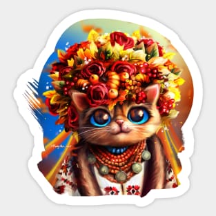 Cute autumn cat in ukrainian clothes Sticker